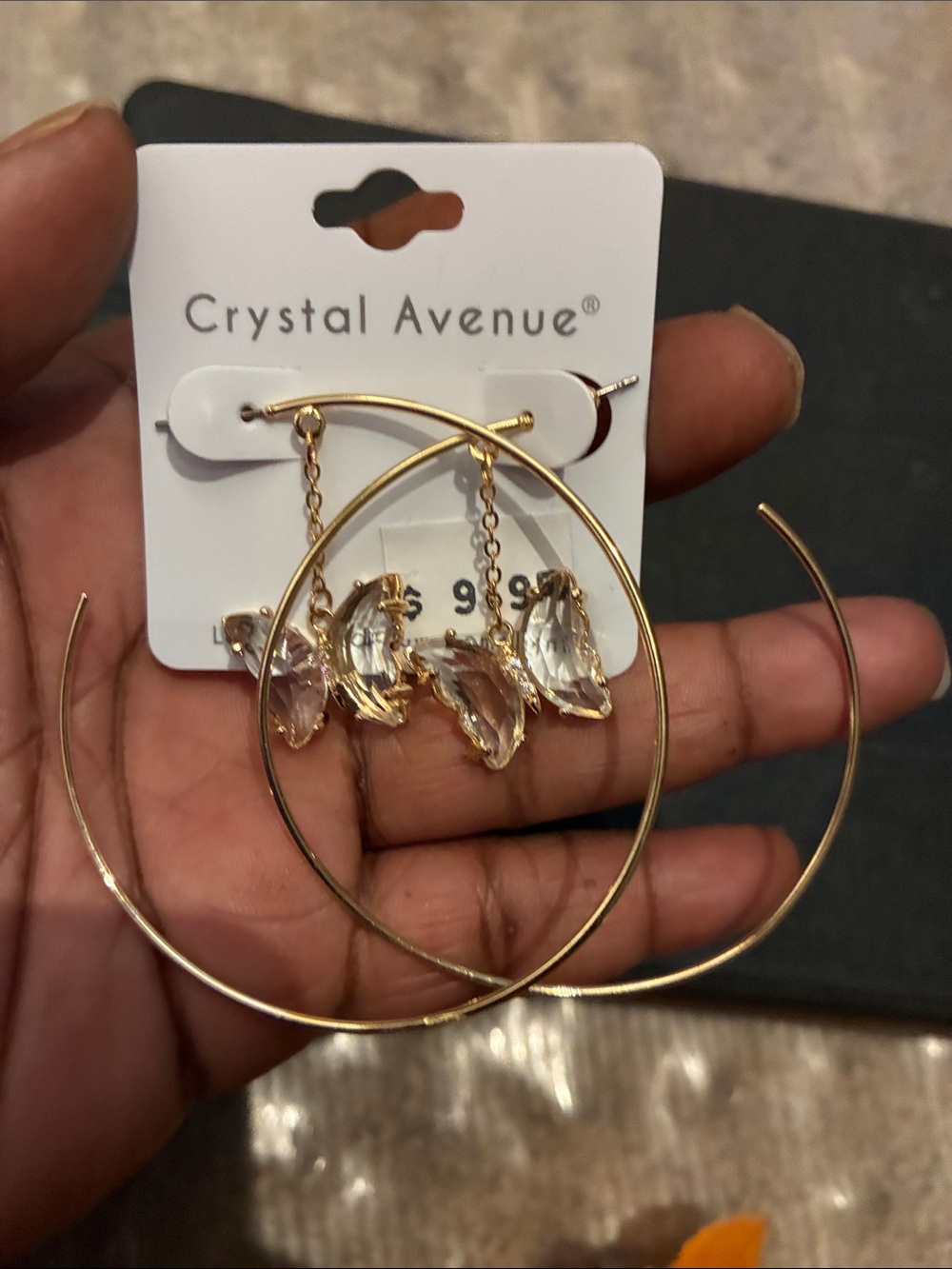 Crystal Avenue Gold Hoop Earrings with Clear Crystal Drops